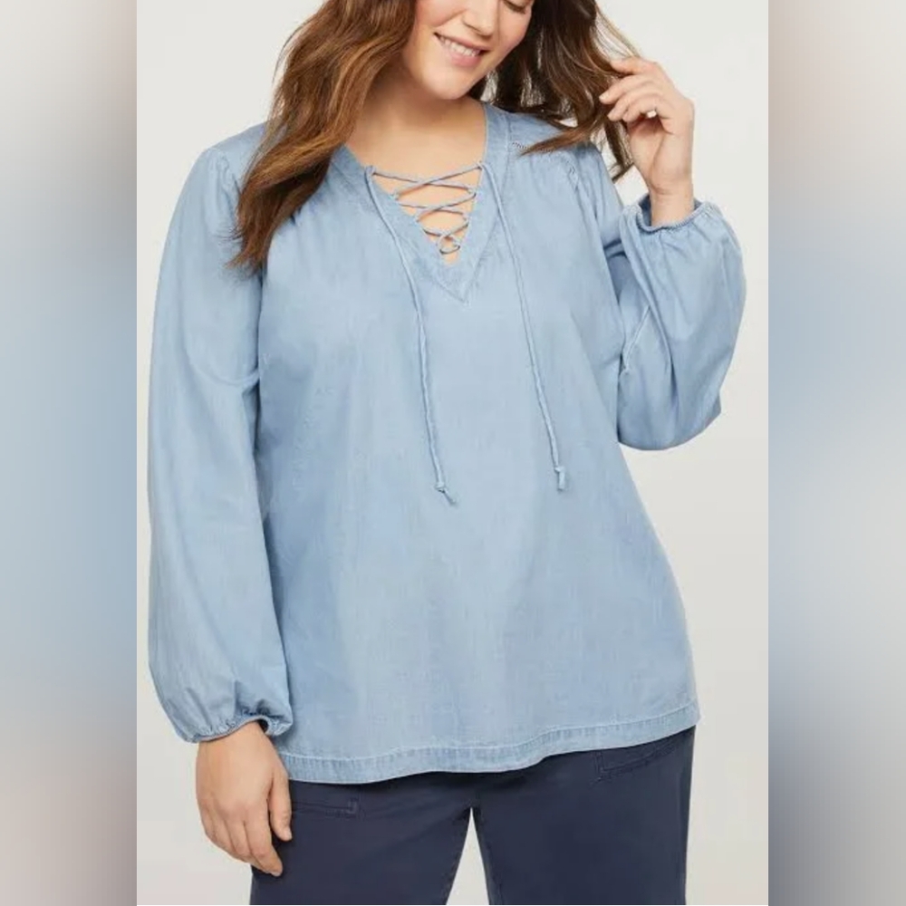 EC Lane Bryant Chambray Lace-Up  Top